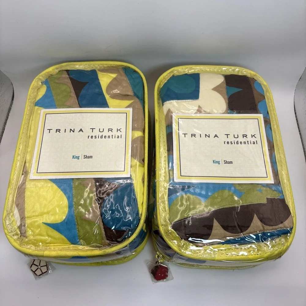 Lot 2  Turk Pillow Vivacious King Sham Cotton Quilted Blue Green NIP‎